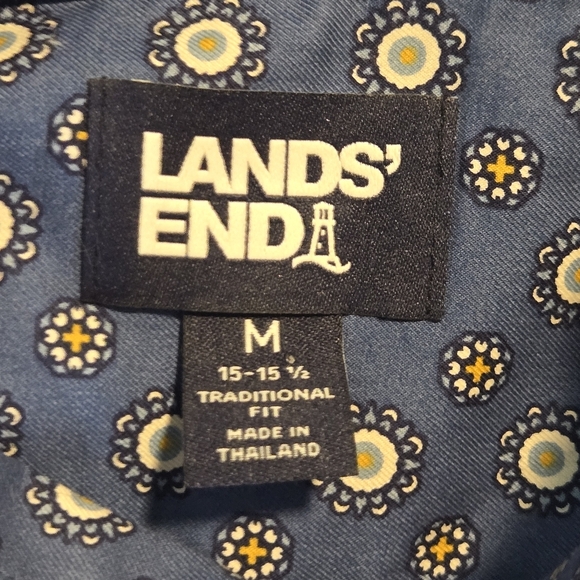 Lands End Traditional Fit No Iron Twill Mens Geo Print Button Shirt 15 - 15 1/2 - Picture 15 of 15